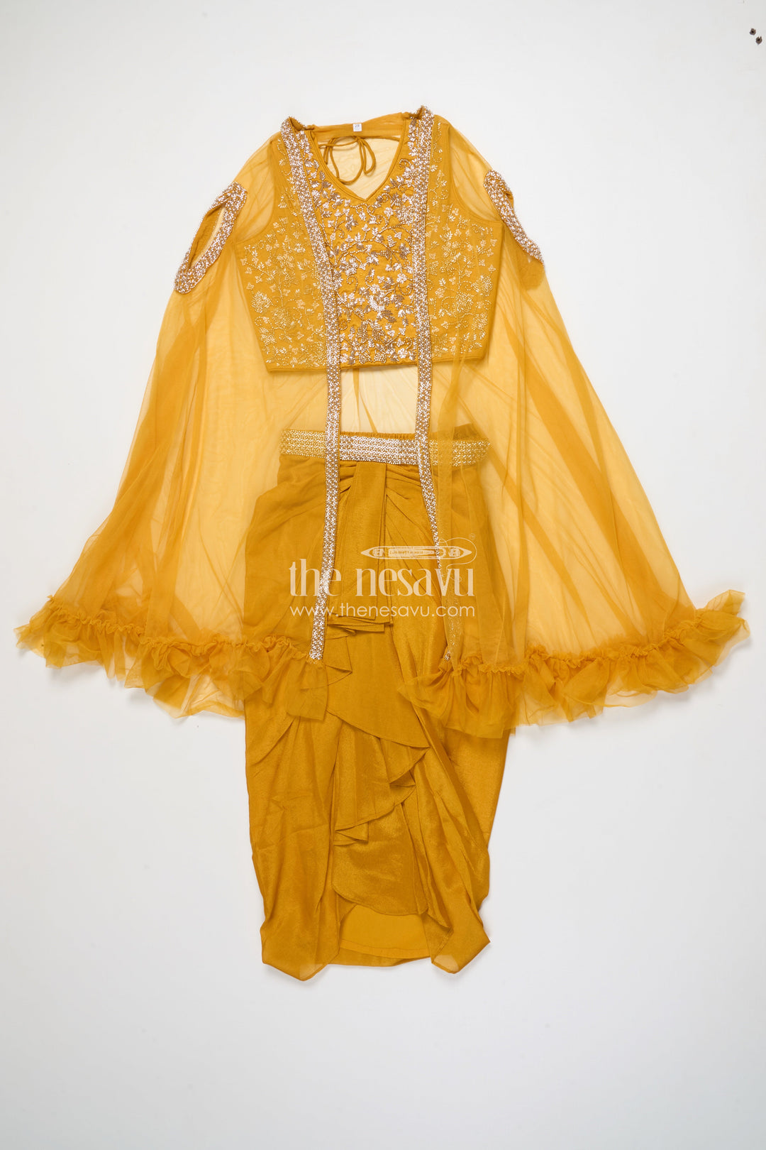 The Nesavu Girls Sharara / Plazo Set Girls Palazzo Set with Shrug for Weddings and Traditional Family Events Nesavu Nesavu girls festive palazzo set shrug kurti weddings family celebrations