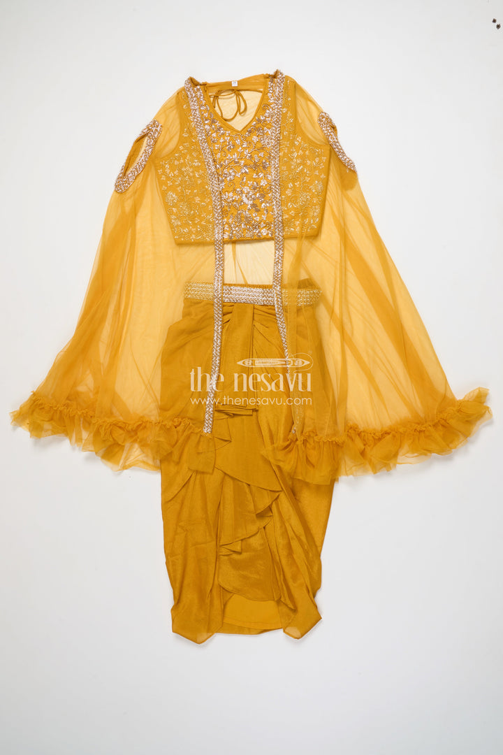 The Nesavu Girls Sharara / Plazo Set Girls Palazzo Set with Shrug for Weddings and Traditional Family Events Nesavu Nesavu girls festive palazzo set shrug kurti weddings family celebrations