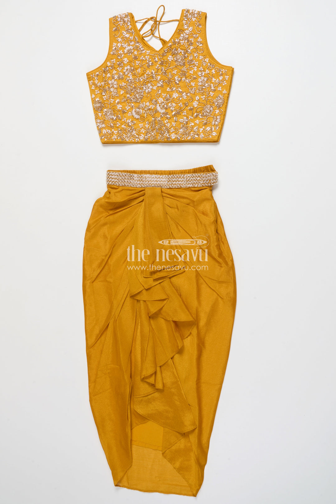 The Nesavu Girls Sharara / Plazo Set Girls Palazzo Set with Shrug for Weddings and Traditional Family Events Nesavu Nesavu girls festive palazzo set shrug kurti weddings family celebrations