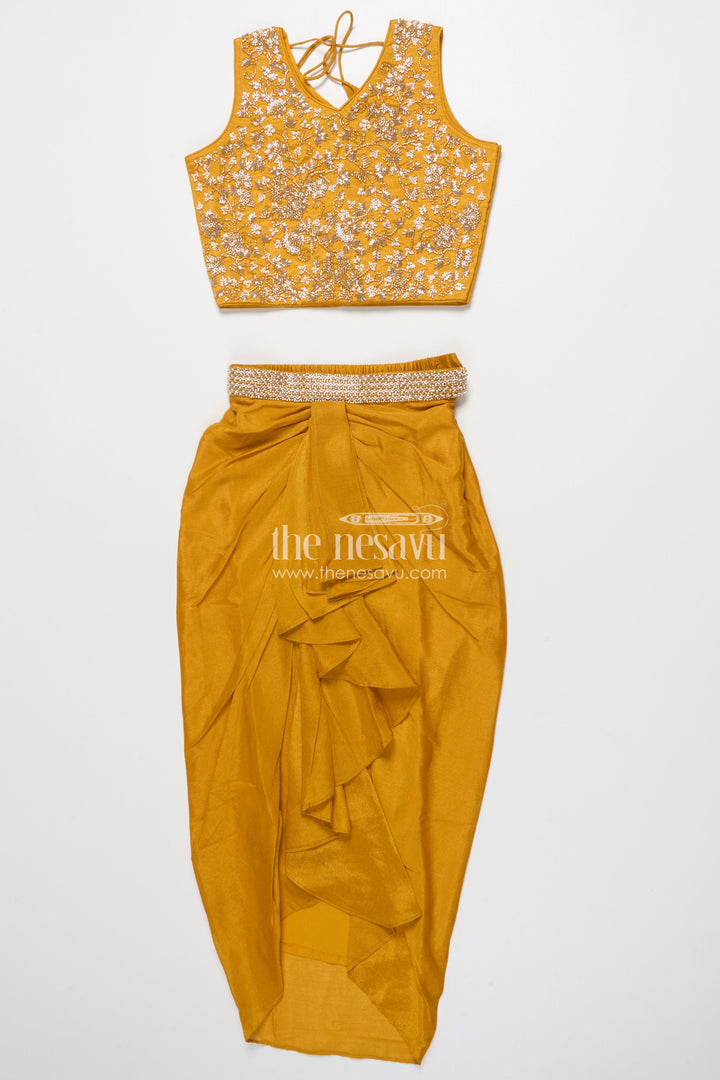 The Nesavu Girls Sharara / Plazo Set Girls Palazzo Set with Shrug for Weddings and Traditional Family Events Nesavu Nesavu girls festive palazzo set shrug kurti weddings family celebrations