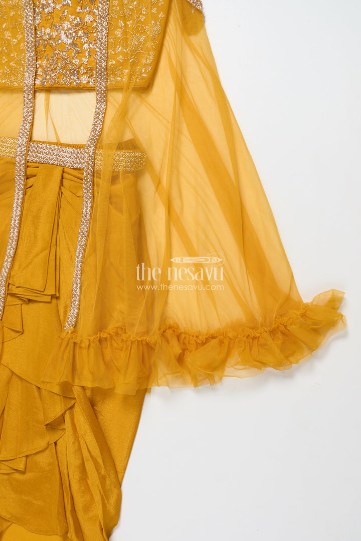 The Nesavu Girls Sharara / Plazo Set Girls Palazzo Set with Shrug for Weddings and Traditional Family Events Nesavu Nesavu girls festive palazzo set shrug kurti weddings family celebrations