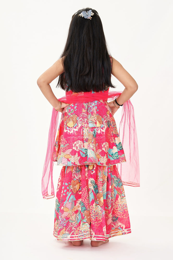 The Nesavu Girls Sharara / Plazo Set Girls Palazzo Wear Set with Bright Floral Georgette Digital Print and Sequin Embroidery Nesavu Girls Palazzo Wear Bright Floral Georgette Digital Print Sequin Embellishments | The Nesavu