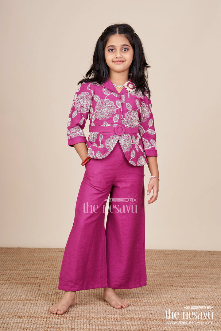 The Nesavu Girls Casual Set Girls Pant Suit for Festive Functions and Modern Ethnic Dressing Nesavu 24 (5Y) / Pink GPS642B-24 Nesavu girls pant suit festive functions stylish cultural celebrations