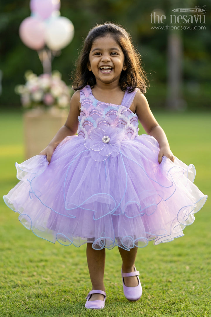 The Nesavu Girls Fancy Party Frock Girls Party Frock for Birthday and Special Events Nesavu 16 (1Y) / Purple / Net PF288A-16 Nesavu girls soft net fancy party frock with sequin embroidery for birthdays