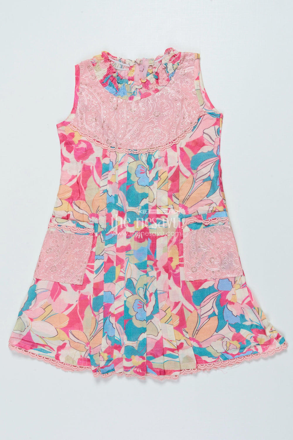 The Nesavu Girls Cotton Frock Girls Party Frock for Birthday Celebrations and Evening Outings Nesavu 22 (4Y) / Pink GFC1817A-22 Nesavu georgette digital print frock girls birthday parties semi-formal wear