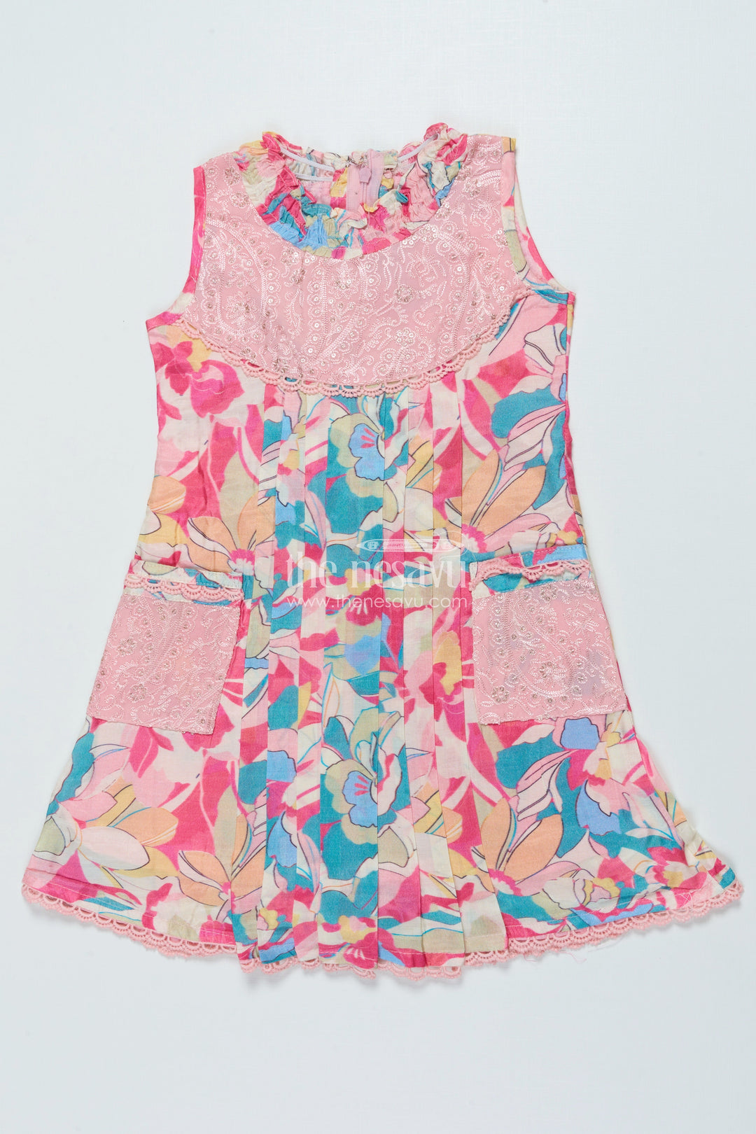 The Nesavu Girls Cotton Frock Girls Party Frock for Birthday Celebrations and Evening Outings Nesavu 22 (4Y) / Pink GFC1817A-22 Nesavu georgette digital print frock girls birthday parties semi-formal wear