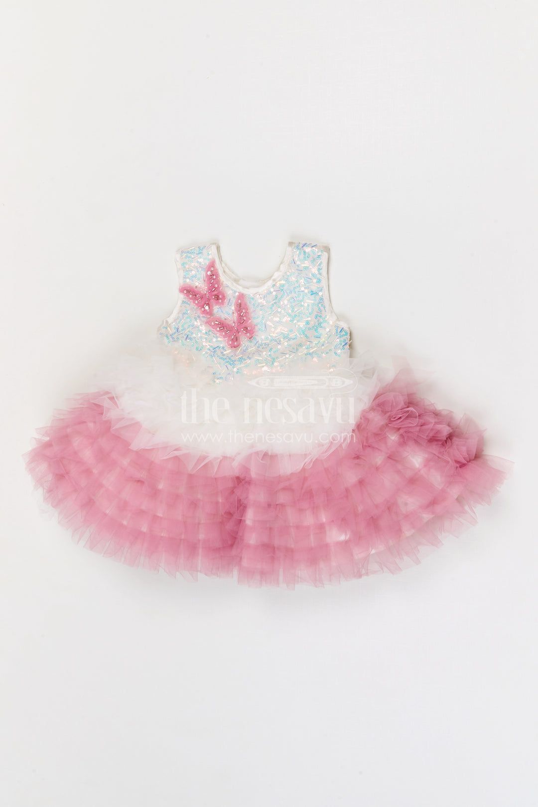 The Nesavu Girls Fancy Party Frock Girls Party Frock for Birthdays and Festive Celebrations Nesavu 16 (1Y) / Half white / Net PF294B-16 Nesavu girls soft net fancy party frock for birthdays and festive celebrations with embroidered yoke