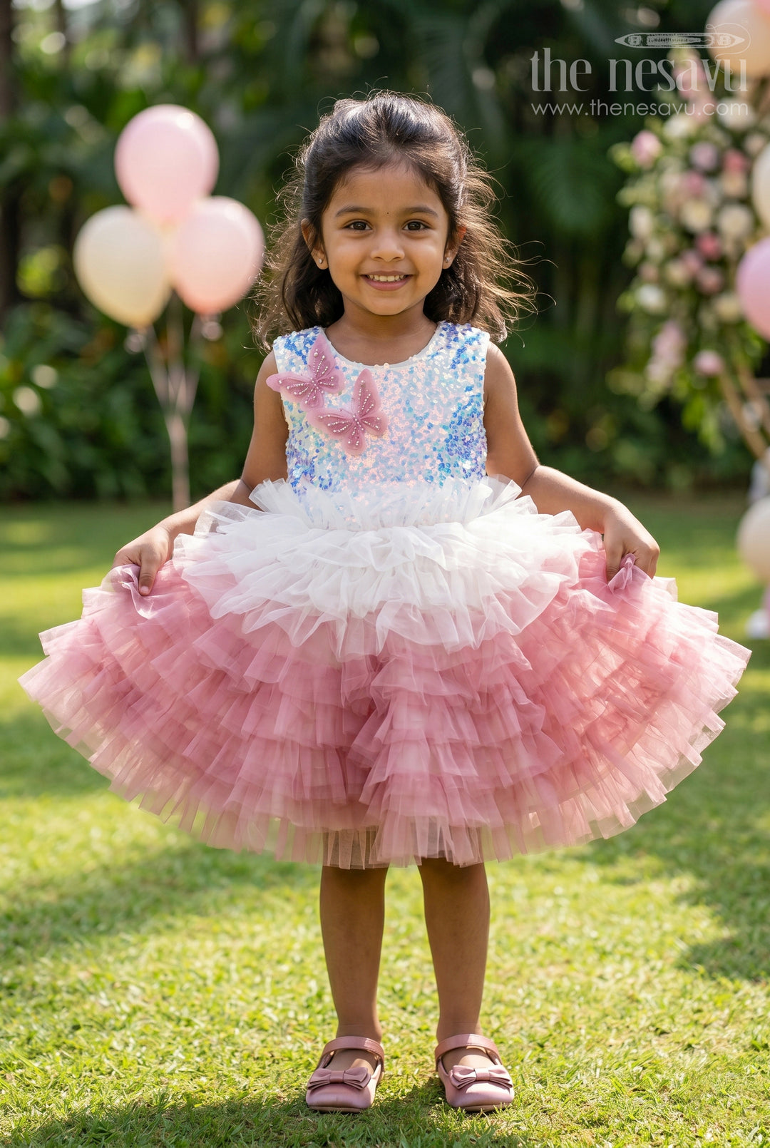 The Nesavu Girls Fancy Party Frock Girls Party Frock for Birthdays and Festive Celebrations Nesavu 16 (1Y) / Half white / Net PF294B-16 Nesavu girls soft net fancy party frock for birthdays and festive celebrations with embroidered yoke