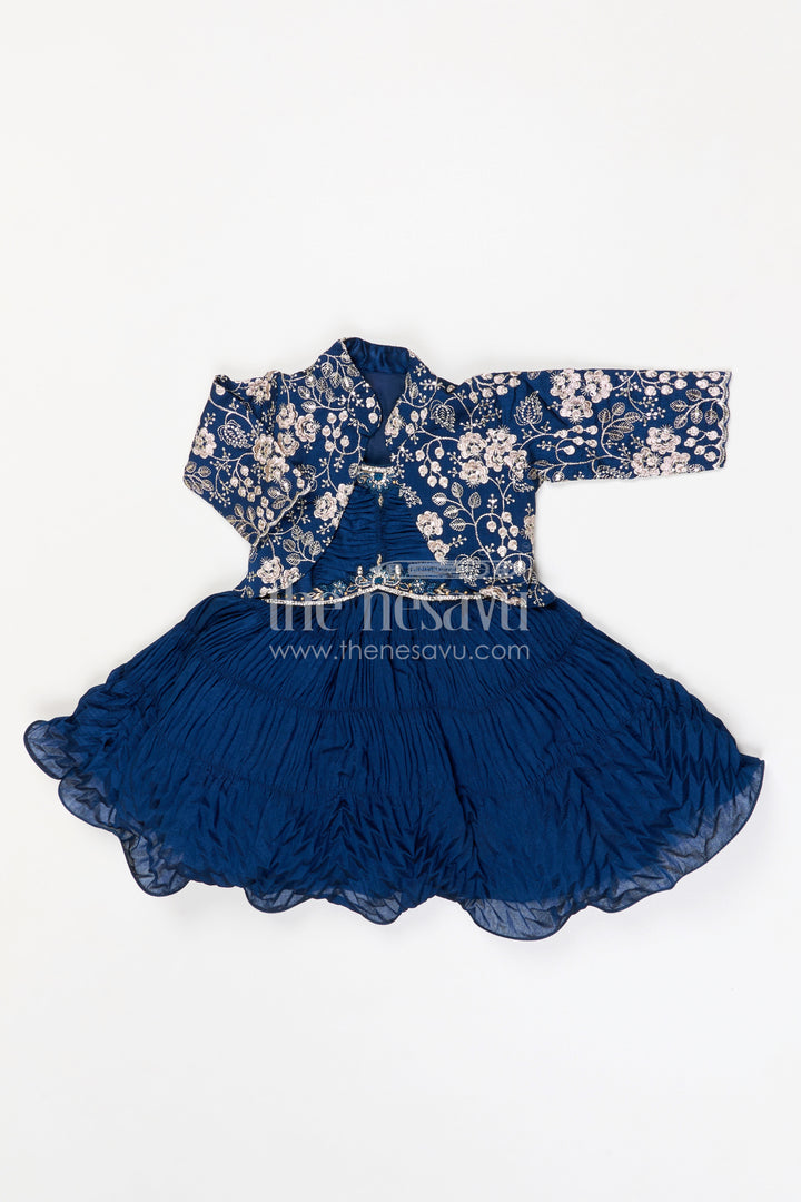 The Nesavu Silk Frock Girls Party Frock for Birthdays and Festive Occasions Nesavu Nesavu girls silk party frock with georgette embroidered jacket for birthday parties and celebrations