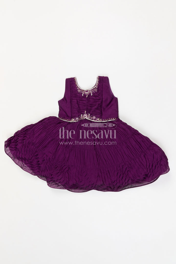 The Nesavu Silk Frock Girls Party Frock for Birthdays and Special Celebration Nesavu 18 (2Y) / Purple / Georgette SF1139B-18 Nesavu girls silk party frock with georgette embroidered jacket for birthdays and celebrations