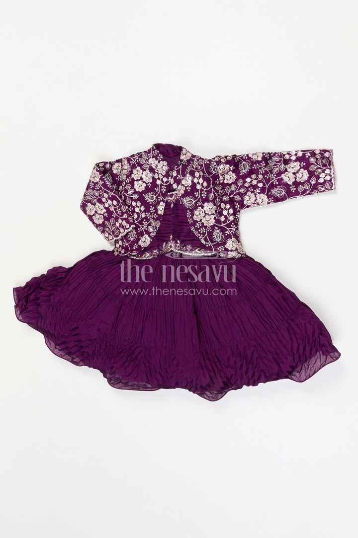 The Nesavu Silk Frock Girls Party Frock for Birthdays and Special Celebration Nesavu Nesavu girls silk party frock with georgette embroidered jacket for birthdays and celebrations