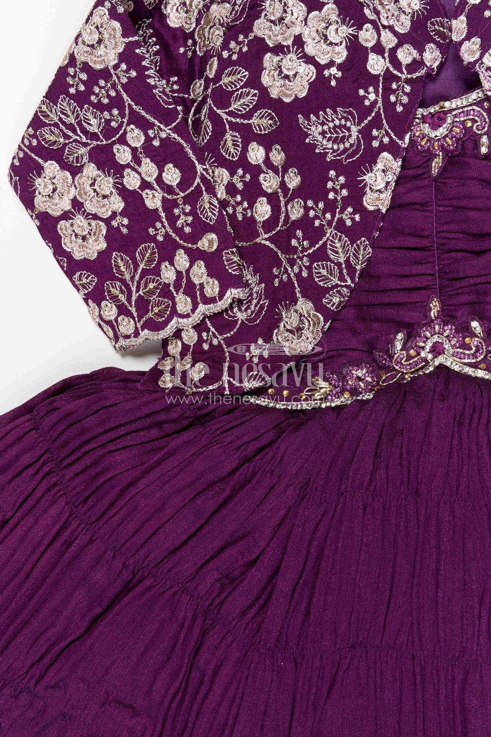 The Nesavu Silk Frock Girls Party Frock for Birthdays and Special Celebration Nesavu Nesavu girls silk party frock with georgette embroidered jacket for birthdays and celebrations