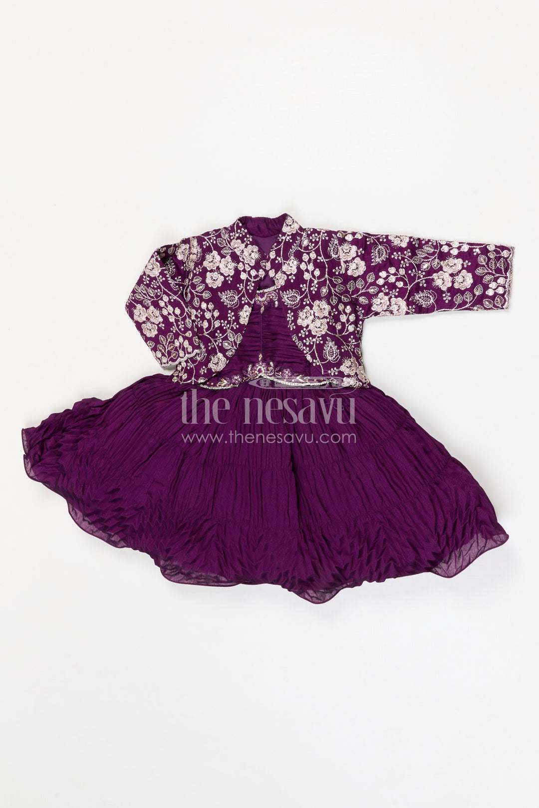 The Nesavu Silk Frock Girls Party Frock for Birthdays and Special Celebration Nesavu Nesavu girls silk party frock with georgette embroidered jacket for birthdays and celebrations