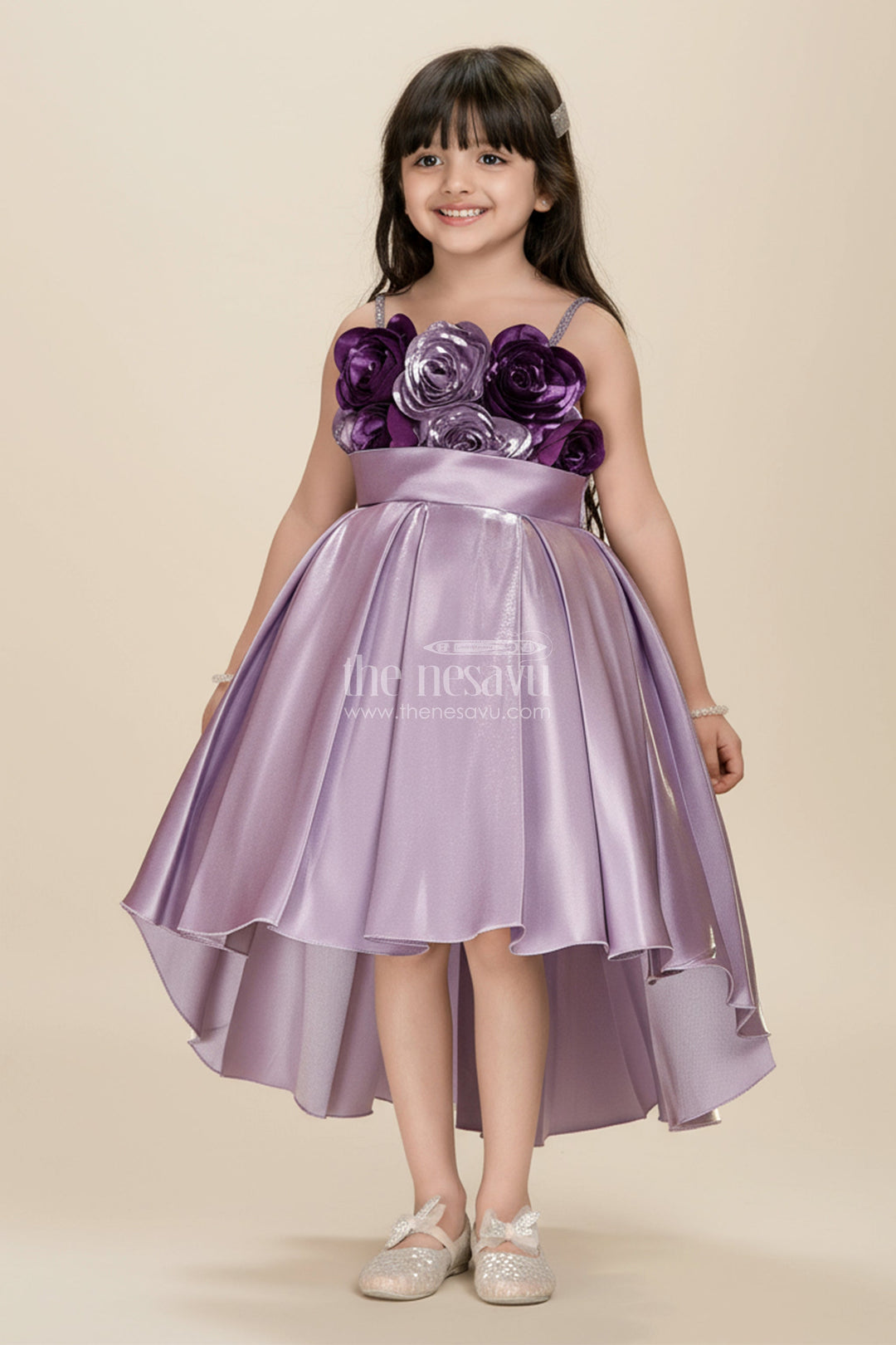 The Nesavu Girls Fancy Party Frock Girls Party Frock for Birthdays and Special Celebrations Nesavu 16 (1Y) / Purple PF237A-16 Nesavu girls satin party frock floral embellishments birthdays festive celebrations