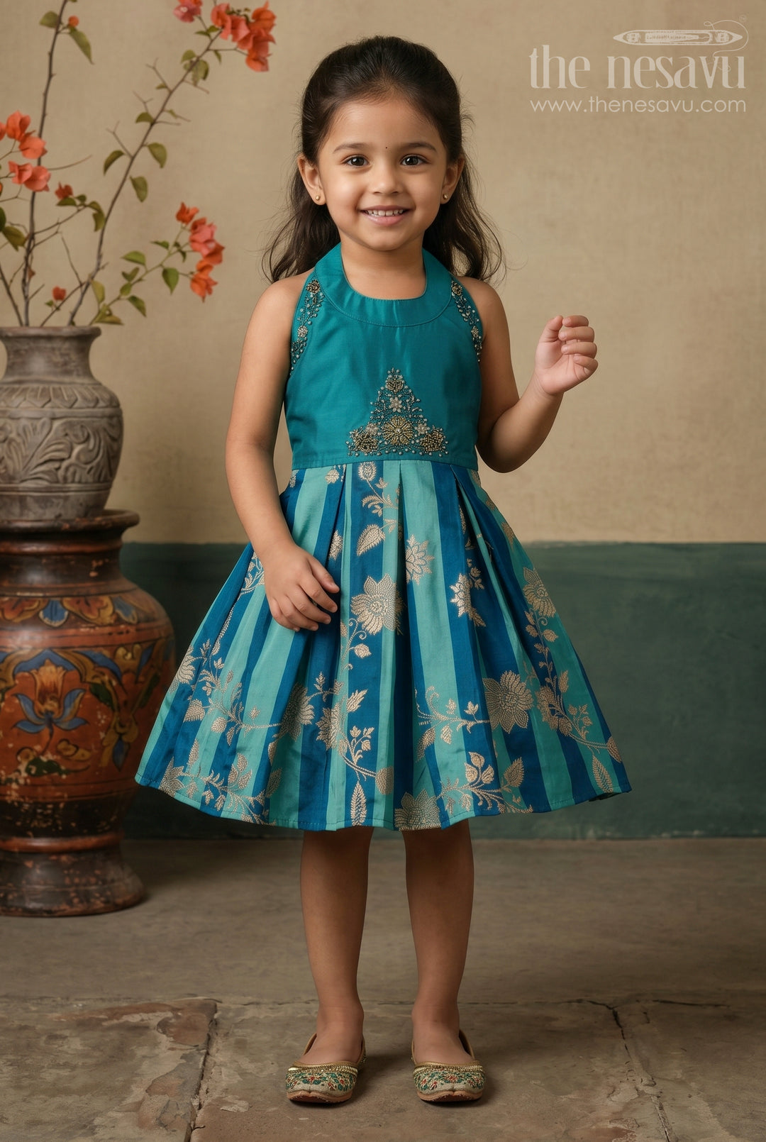 The Nesavu Silk Frock Girls Party Frock for Festive Twirl Moments and Celebrations Nesavu 16 (1Y) / Blue / Viscose Silk SF1174A-16 Nesavu Girls Party Frock For Festive Celebrations And Wedding Functions With Designer Embroidery