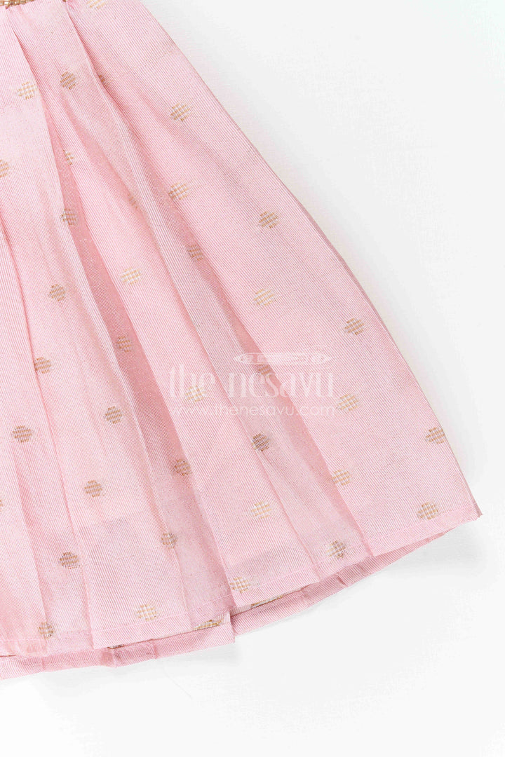 The Nesavu Silk Frock Girls Party Frock for Milestone Celebrations and Family Portraits Nesavu Nesavu Girls Semi Banaras Silk Party Frock For Milestone Celebrations And Family Events