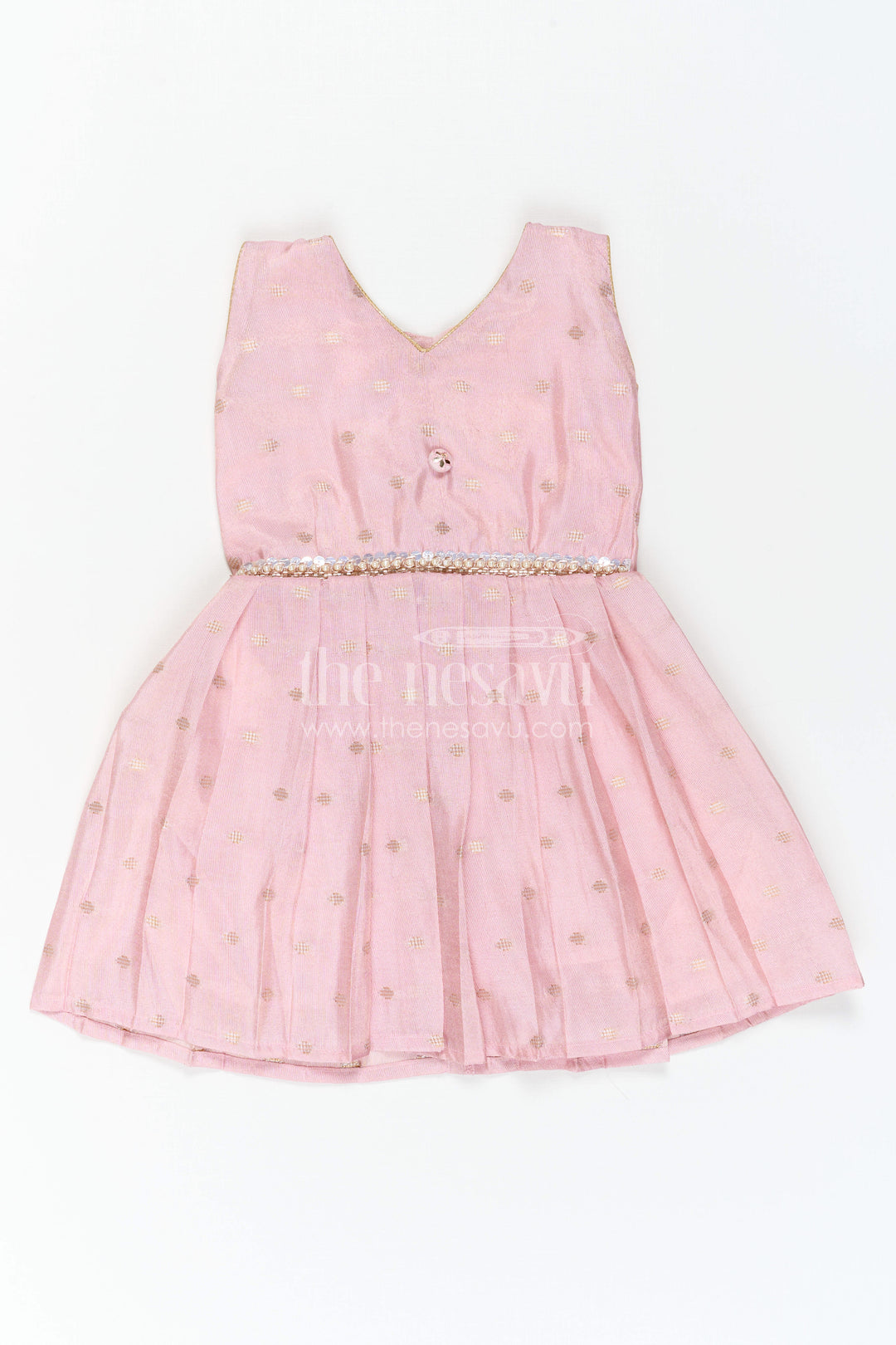 The Nesavu Silk Frock Girls Party Frock for Milestone Celebrations and Family Portraits Nesavu Nesavu Girls Semi Banaras Silk Party Frock For Milestone Celebrations And Family Events