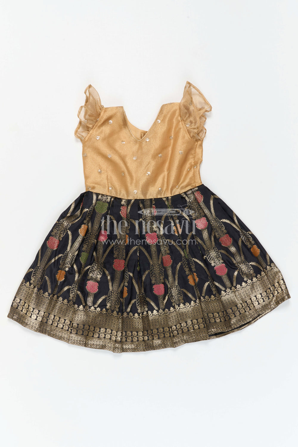 The Nesavu Silk Frock Girls Party Frock for Wedding and Festive Evenings Nesavu Nesavu Girls Party Frock With Tissue Silk Yoke And Zari Border For Festive Occasions