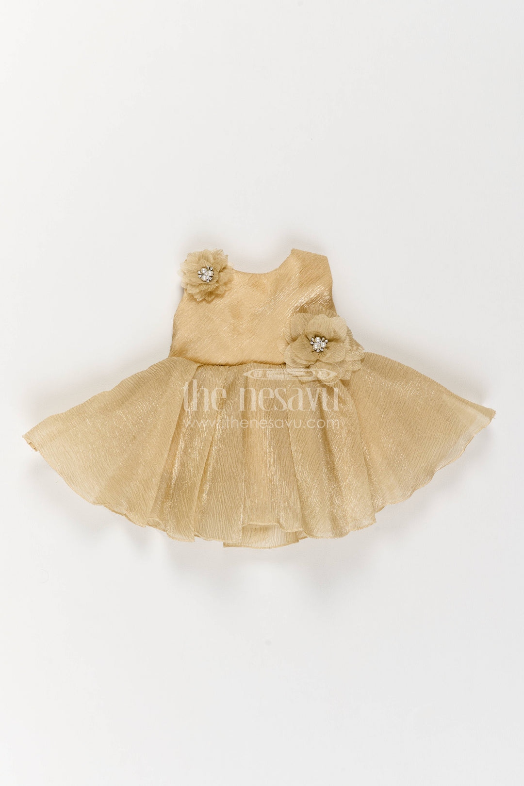The Nesavu Girls Fancy Party Frock Girls Party Frock in Brown for Portrait Days Nesavu 10 (NB) / Brown / Georgette PF399A-10 Nesavu Girls Party Frock In Brown With Floral For Portrait Days PF399A-10
