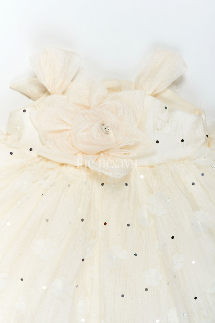 The Nesavu Girls Fancy Frock Girls Party Frock in Off White for Special Functions Nesavu Nesavu Girls Party Frock In Off White With Thread Embroidery
