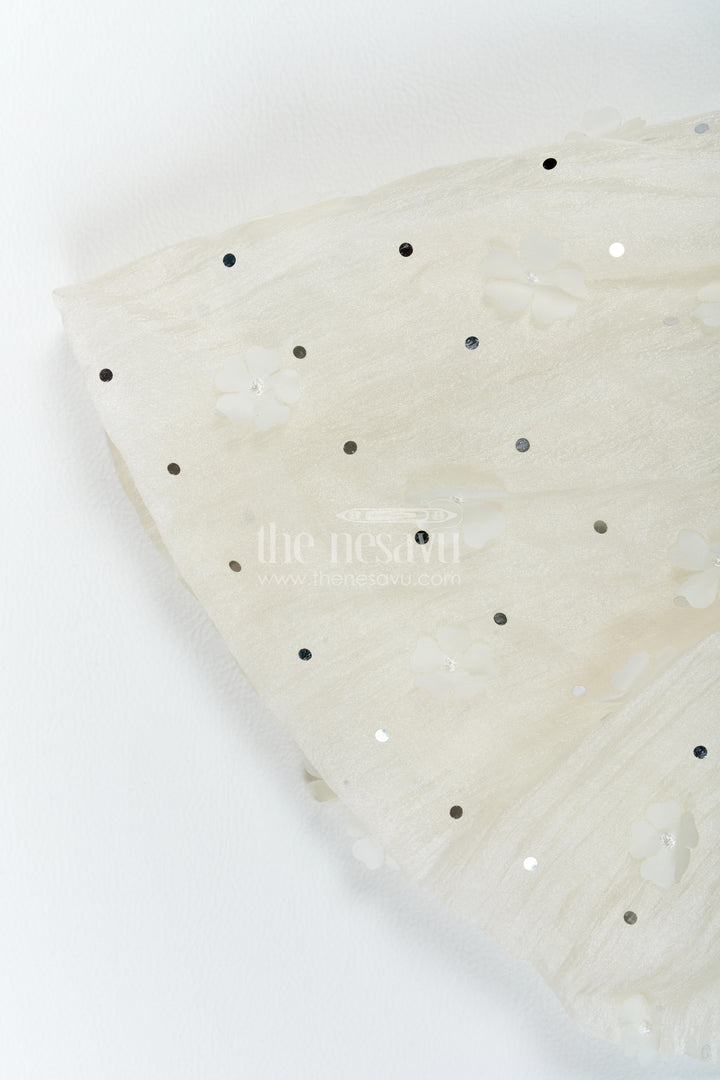 The Nesavu Girls Fancy Frock Girls Party Frock in Off White for Special Functions Nesavu Nesavu Girls Party Frock In Off White With Thread Embroidery