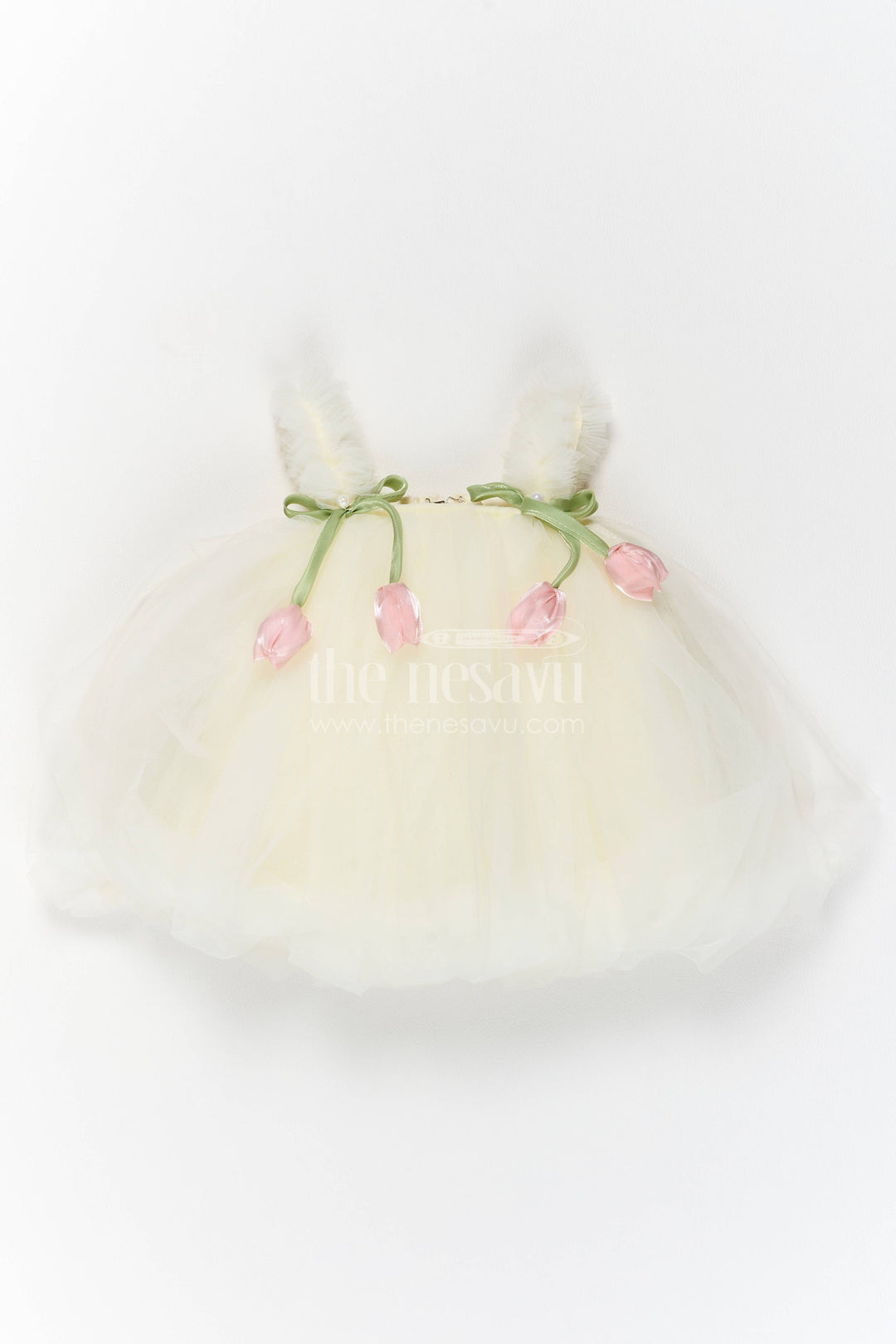 The Nesavu Girls Fancy Party Frock Girls Party Frock in White for Festive Photos Nesavu 12 (3M) / White / Net PF335B-12 Nesavu Girls Party Frock With Floral Detailing For Weddings And Family PF335B-12