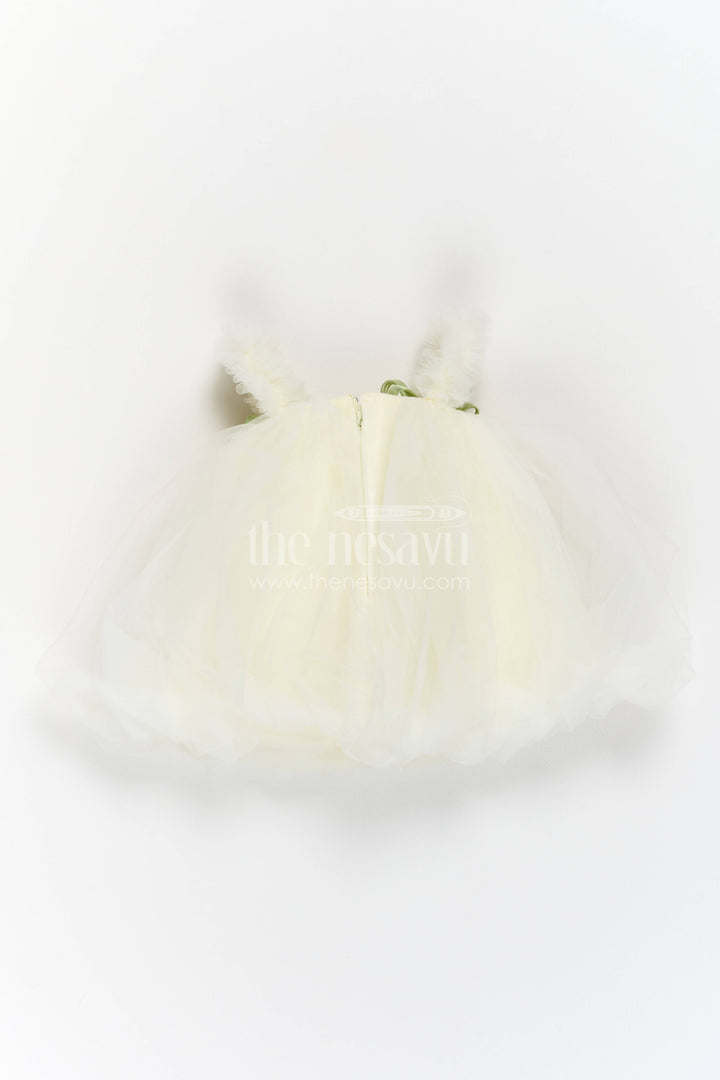 The Nesavu Girls Fancy Party Frock Girls Party Frock in White for Festive Photos Nesavu Nesavu Girls Party Frock With Floral Detailing For Weddings And Family