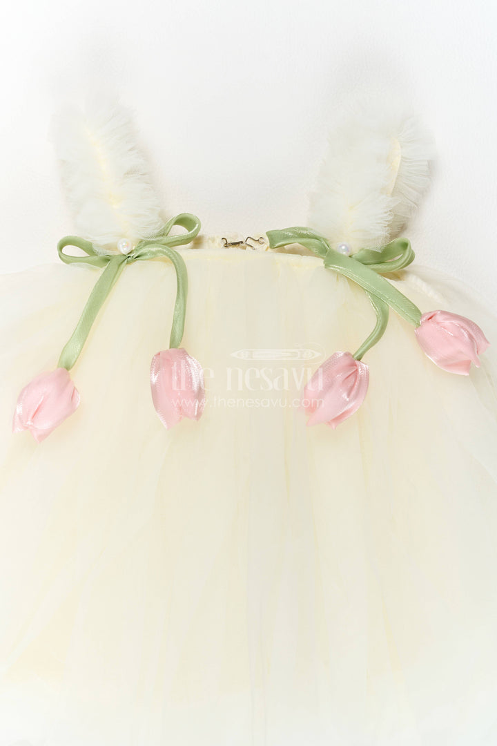 The Nesavu Girls Fancy Party Frock Girls Party Frock in White for Festive Photos Nesavu Nesavu Girls Party Frock With Floral Detailing For Weddings And Family