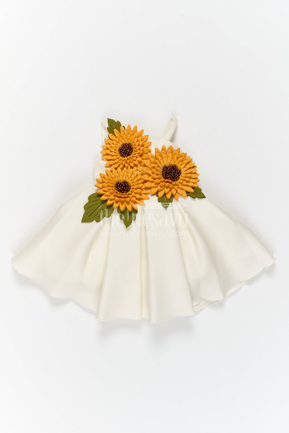 The Nesavu Girls Fancy Party Frock Girls Party Frock in White with Floral Detailing Nesavu 16 (1Y) / White / Scuba PF309A-16 Nesavu Girls Party Frock In White With Floral Detailing PF309A-16