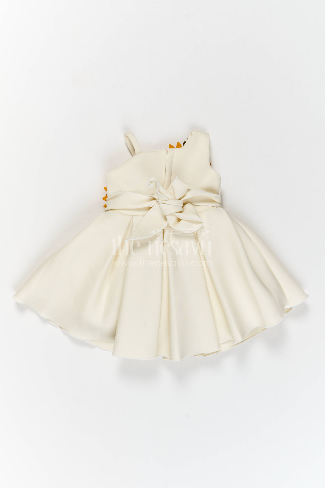 The Nesavu Girls Fancy Party Frock Girls Party Frock in White with Floral Detailing Nesavu Nesavu Girls Party Frock In White With Floral Detailing