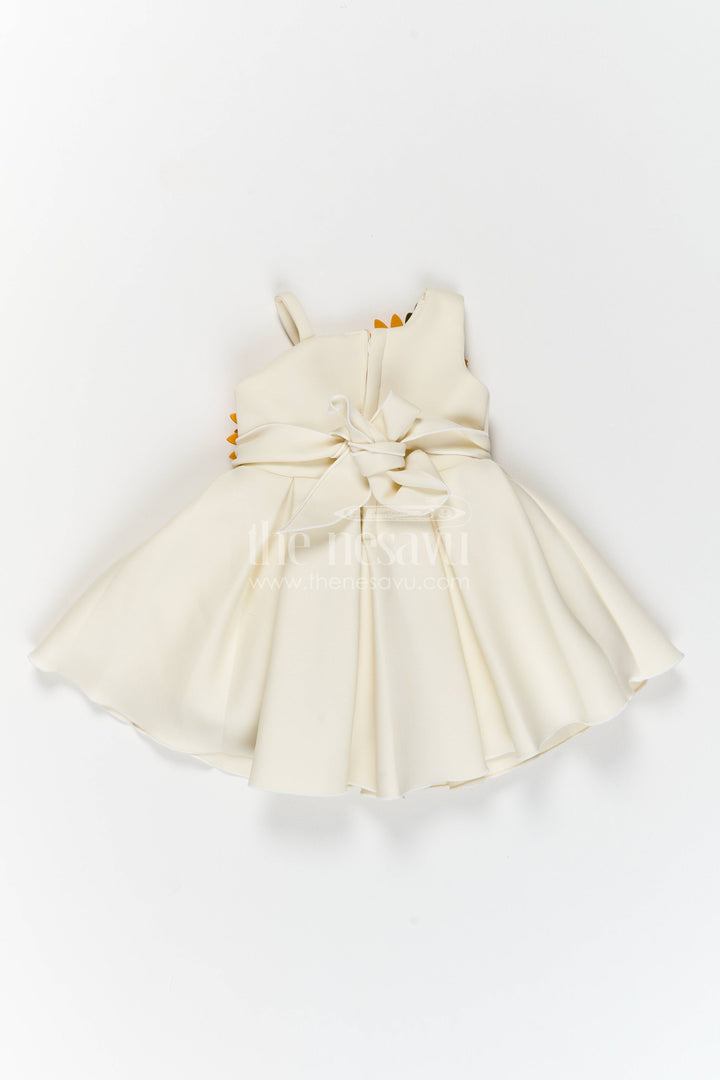 The Nesavu Girls Fancy Party Frock Girls Party Frock in White with Floral Detailing Nesavu Nesavu Girls Party Frock In White With Floral Detailing