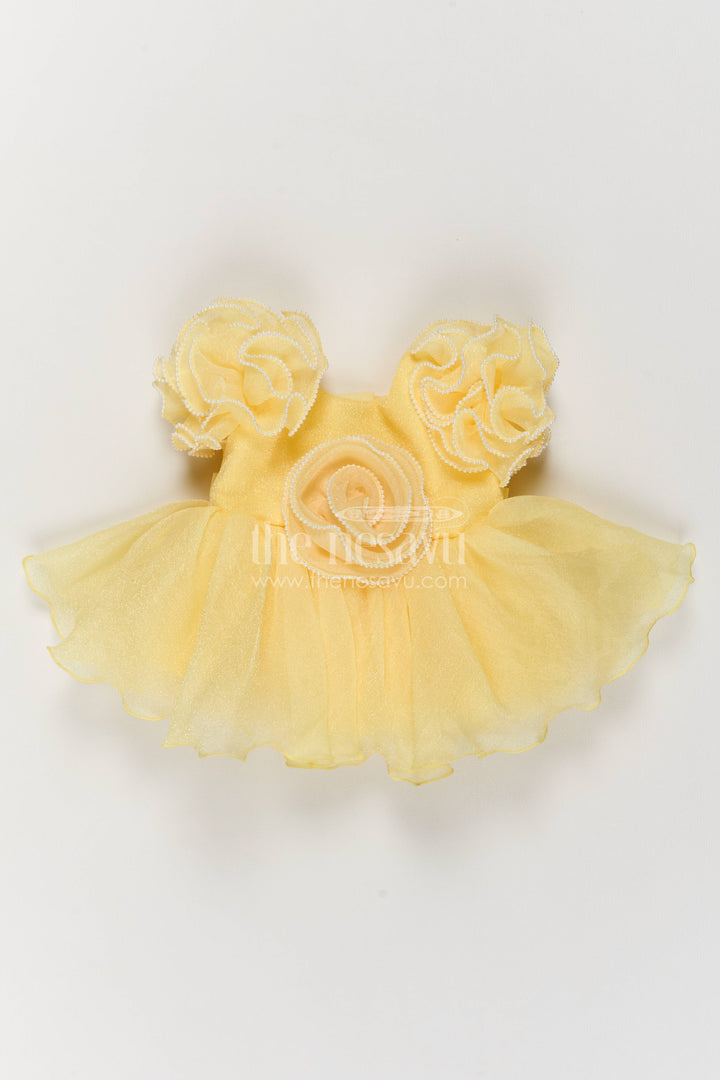 The Nesavu Girls Fancy Party Frock Girls Party Frock in Yellow for Special Functions Nesavu 10 (NB) / Yellow / Georgette PF398B-10 Nesavu Girls Party Frock In Yellow With Floral For Special Functions PF398B-10