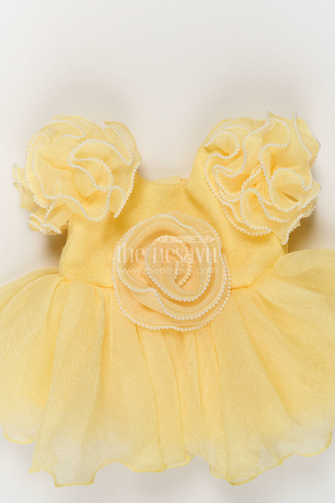 The Nesavu Girls Fancy Party Frock Girls Party Frock in Yellow for Special Functions Nesavu Nesavu Girls Party Frock In Yellow With Floral For Special Functions