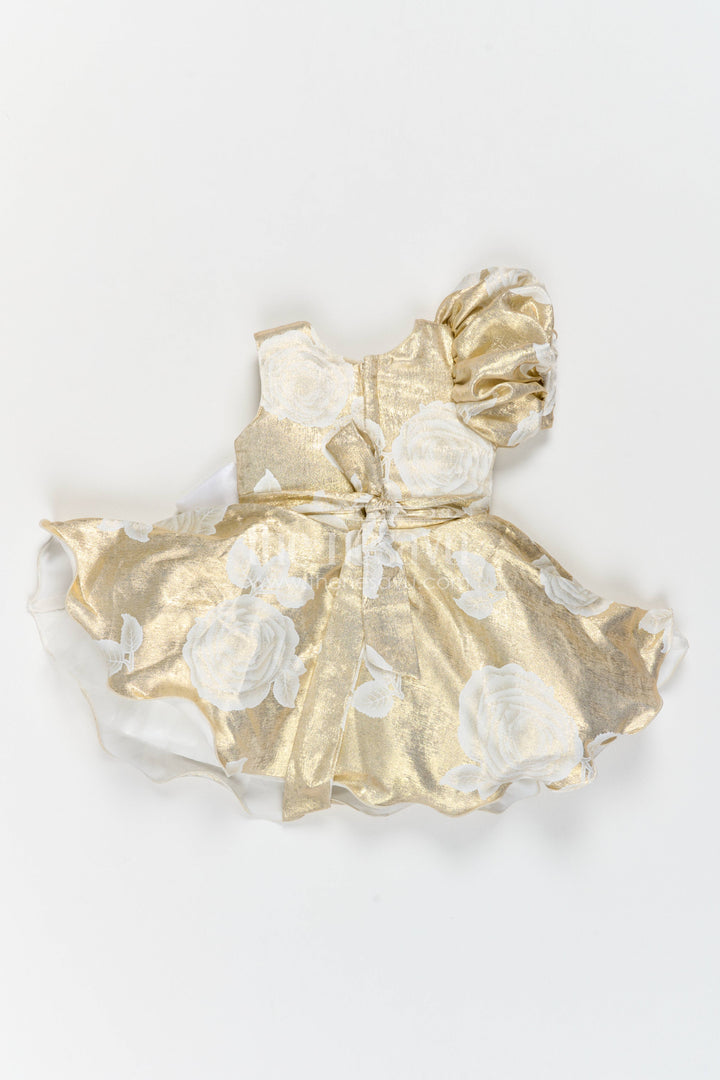 The Nesavu Girls Fancy Party Frock Girls Party Frock with Floral Detailing for Family Functions Nesavu Nesavu Girls Party Frock In Gold With Floral Detailing