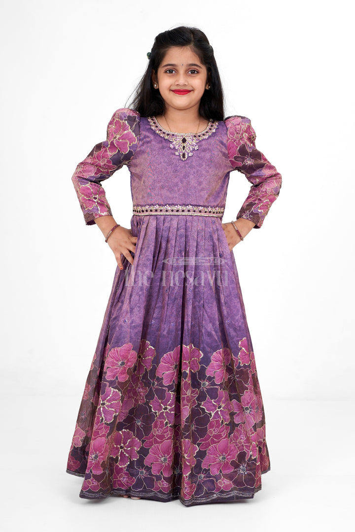 The Nesavu Girls Party Gown Girls Party Gown Pure Viscose Tissue Purple Dress Sankranthi Nesavu Nesavu Girls Purple Viscose Tissue Party Gown Embroidery Dress Diwali