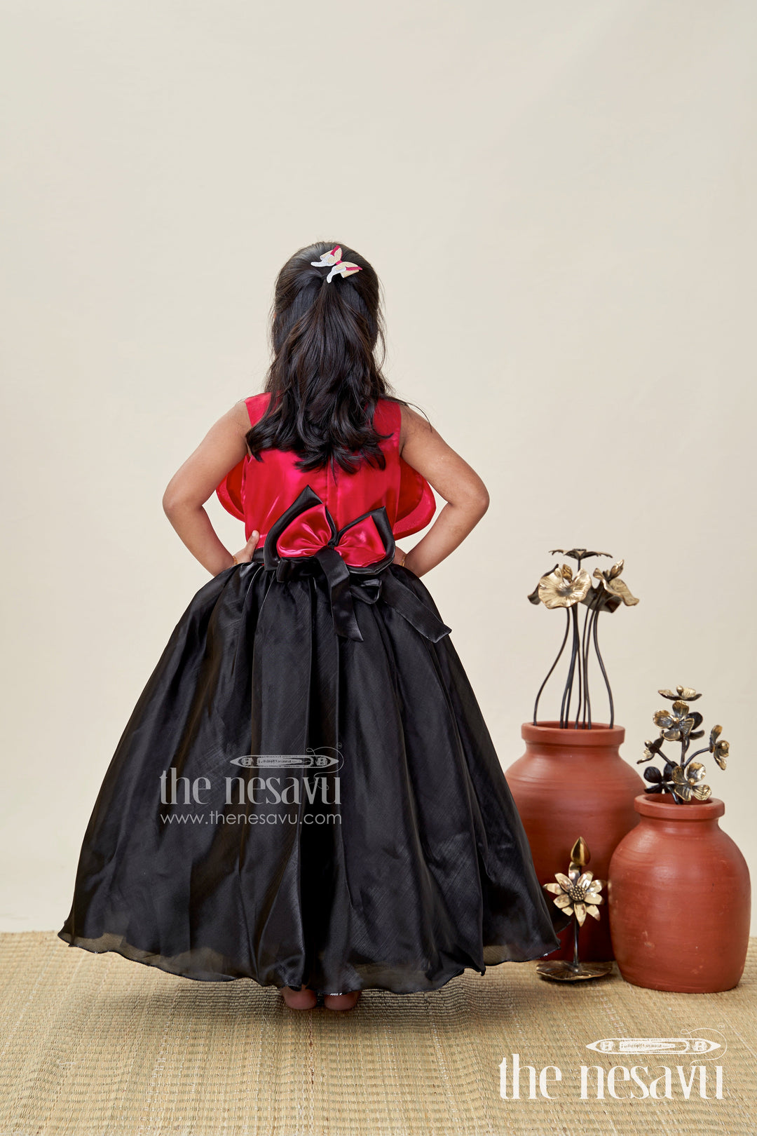 The Nesavu Girls Party Gown Girls Party Gown with Pink Velvet Yoke Stylish Black Organza Birthday Dress Nesavu Nesavu Girls Party Gown Pink Velvet Yoke Stylish Black Organza Birthday Dress