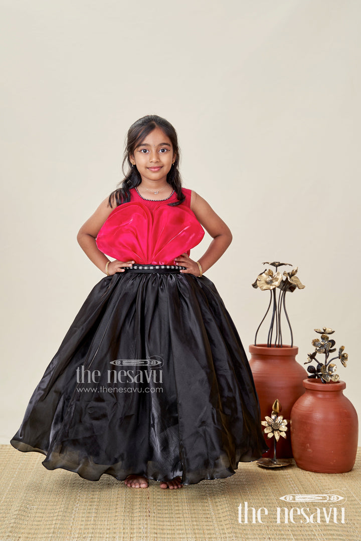 The Nesavu Girls Party Gown Girls Party Gown with Pink Velvet Yoke Stylish Black Organza Birthday Dress Nesavu Nesavu Girls Party Gown Pink Velvet Yoke Stylish Black Organza Birthday Dress