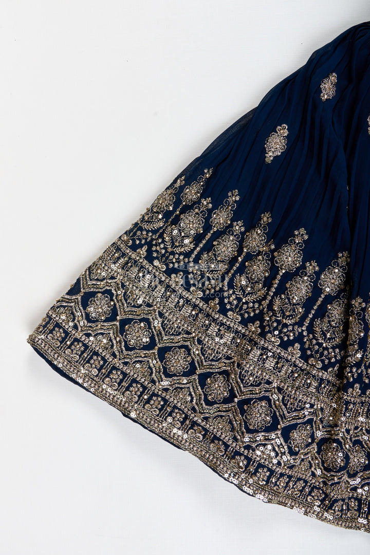 The Nesavu Girls Lehenga Choli Girls Party Lehenga Choli Embroidered Silk Outfit Nesavu Nesavu Black Girls Embroidered Silk Lehenga Set Antique Gold Choli Party Festive Events