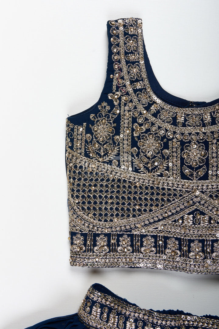 The Nesavu Girls Lehenga Choli Girls Party Lehenga Choli Embroidered Silk Outfit Nesavu Nesavu Black Girls Embroidered Silk Lehenga Set Antique Gold Choli Party Festive Events