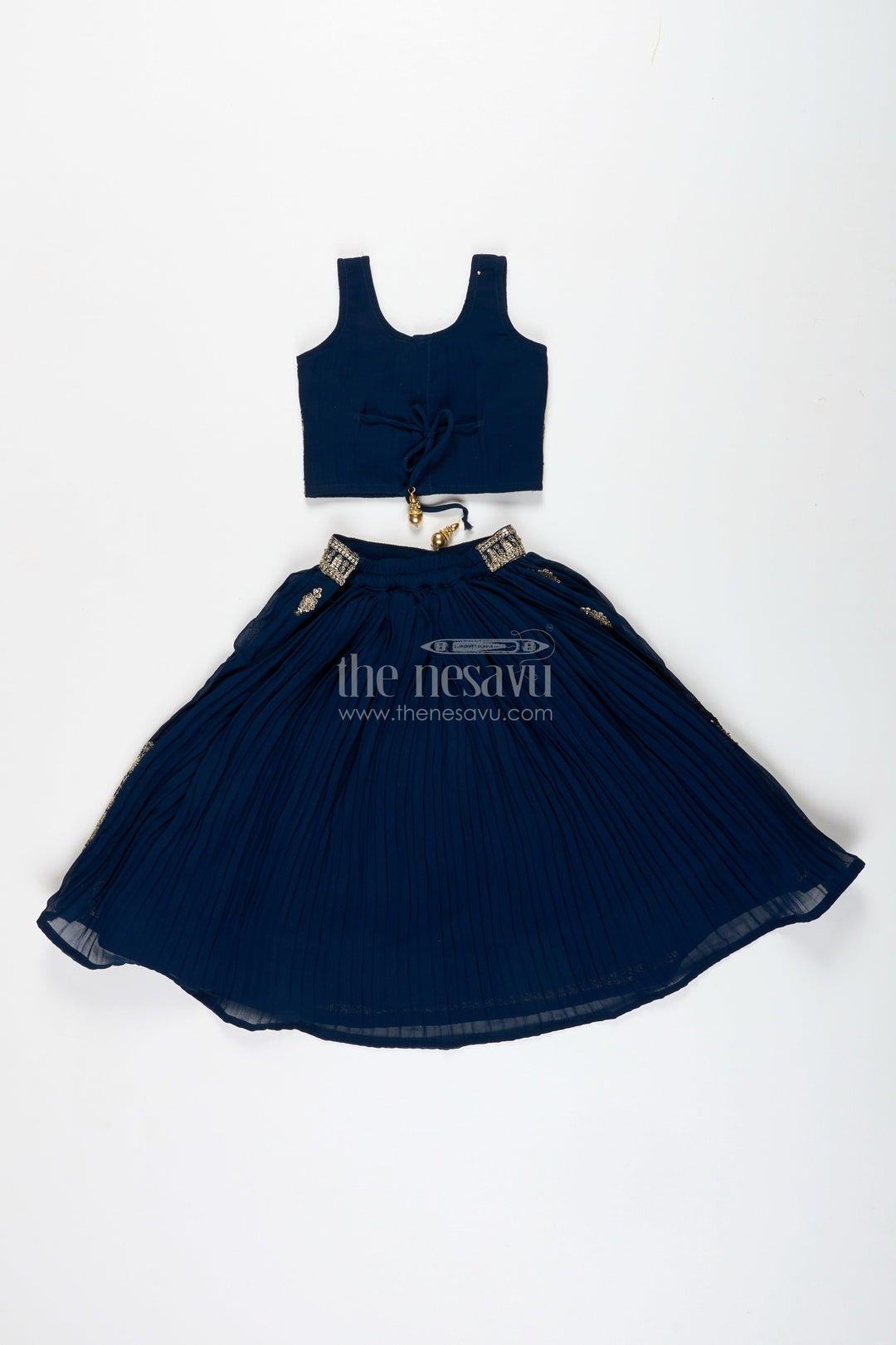 The Nesavu Girls Lehenga Choli Girls Party Lehenga Choli Embroidered Silk Outfit Nesavu Nesavu Black Girls Embroidered Silk Lehenga Set Antique Gold Choli Party Festive Events