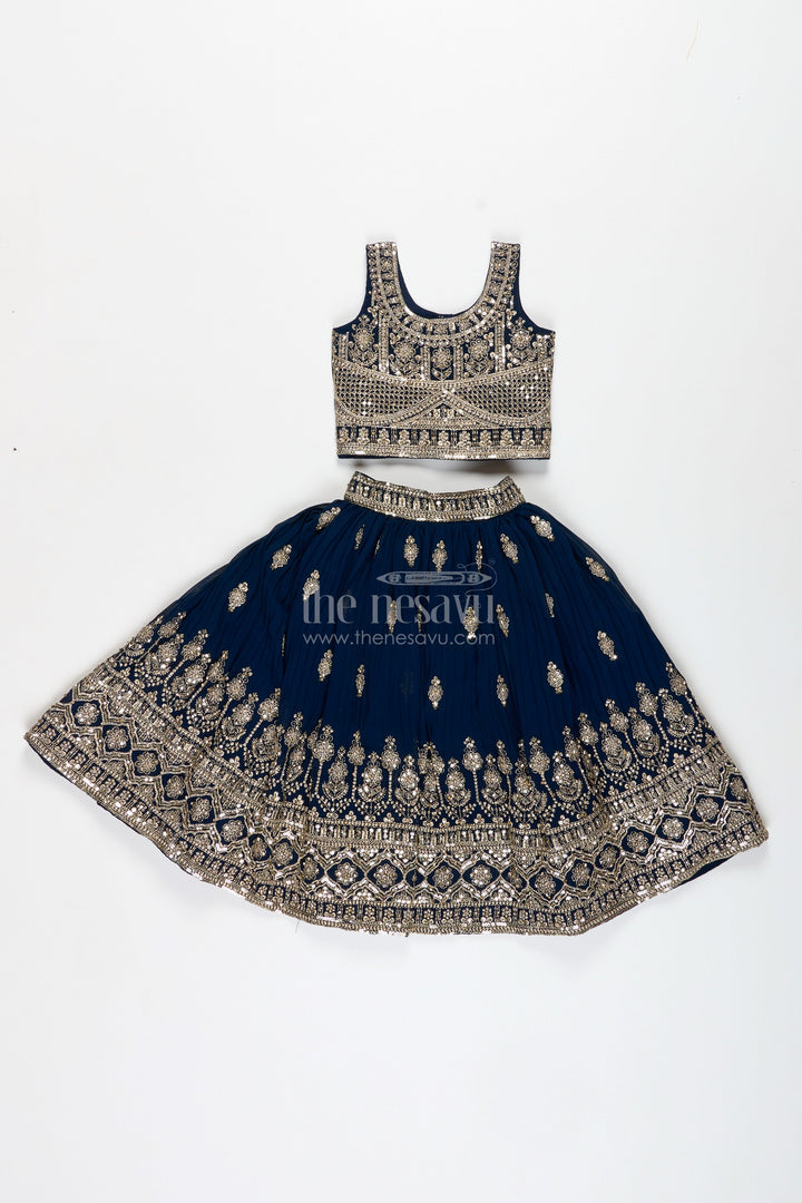 The Nesavu Girls Lehenga Choli Girls Party Lehenga Choli Embroidered Silk Outfit Nesavu Nesavu Black Girls Embroidered Silk Lehenga Set Antique Gold Choli Party Festive Events