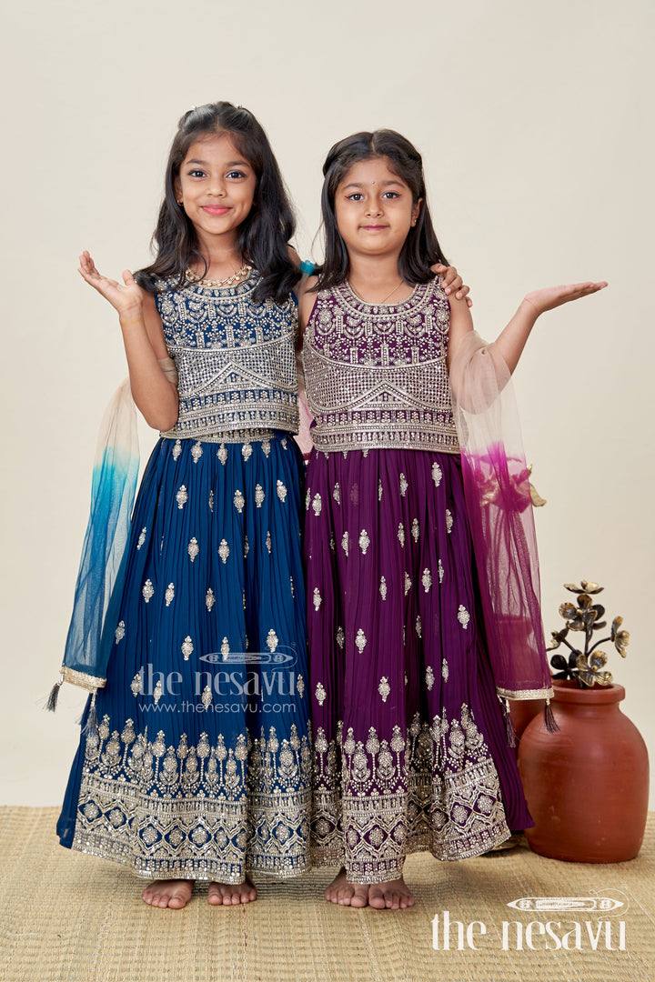The Nesavu Girls Lehenga Choli Girls Party Lehenga Choli Embroidered Silk Outfit Nesavu Nesavu Black Girls Embroidered Silk Lehenga Set Antique Gold Choli Party Festive Events