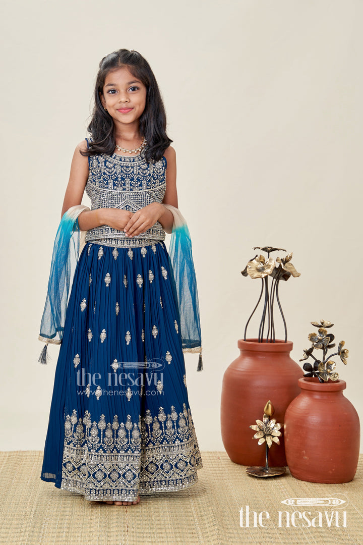 The Nesavu Girls Lehenga Choli Girls Party Lehenga Choli Embroidered Silk Outfit Nesavu Nesavu Black Girls Embroidered Silk Lehenga Set Antique Gold Choli Party Festive Events