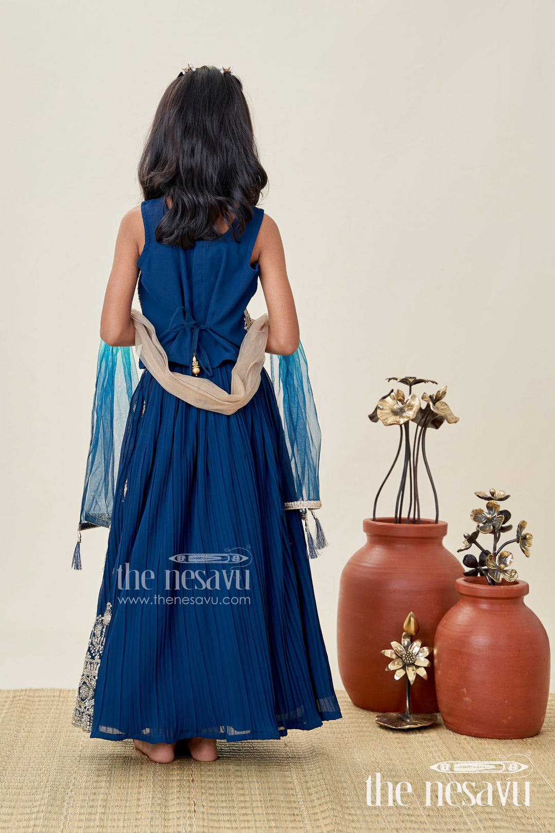 The Nesavu Girls Lehenga Choli Girls Party Lehenga Choli Embroidered Silk Outfit Nesavu Nesavu Black Girls Embroidered Silk Lehenga Set Antique Gold Choli Party Festive Events