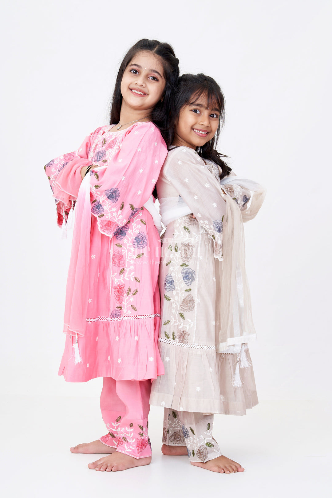 The Nesavu Girls Churidar Sets Girls Party Wear Churidar Set in Pure Cotton with Designer Embroidery and Flared Sleeves Nesavu Girls Party Wear Churidar Set Pure Cotton Designer Embroidery Flared Sleeves | The Nesavu