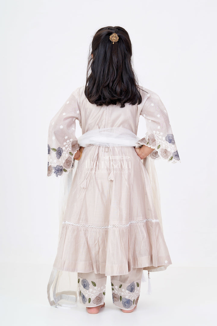 The Nesavu Girls Churidar Sets Girls Party Wear Churidar Set in Pure Cotton with Designer Embroidery and Flared Sleeves Nesavu Girls Party Wear Churidar Set Pure Cotton Designer Embroidery Flared Sleeves | The Nesavu