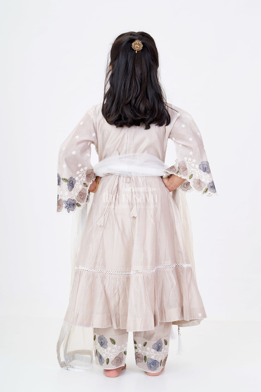 The Nesavu Girls Churidar Sets Girls Party Wear Churidar Set in Pure Cotton with Designer Embroidery and Flared Sleeves Nesavu Nesavu Girls Party Wear Churidar Set Pure Cotton Designer Embroidery Flared Sleeves