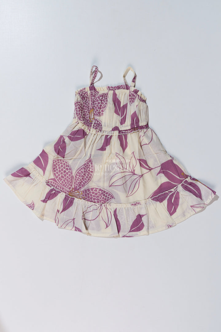 The Nesavu Girls Cotton Frock Girls Party Wear Frock with Elegant Floral Print and Smocked Fit for Special Occasions Nesavu 16 (1Y) / Purple GFC1642B-16 Girls Party Wear Frock Elegant Floral Print Smocked Bodice Special Events | The Nesavu