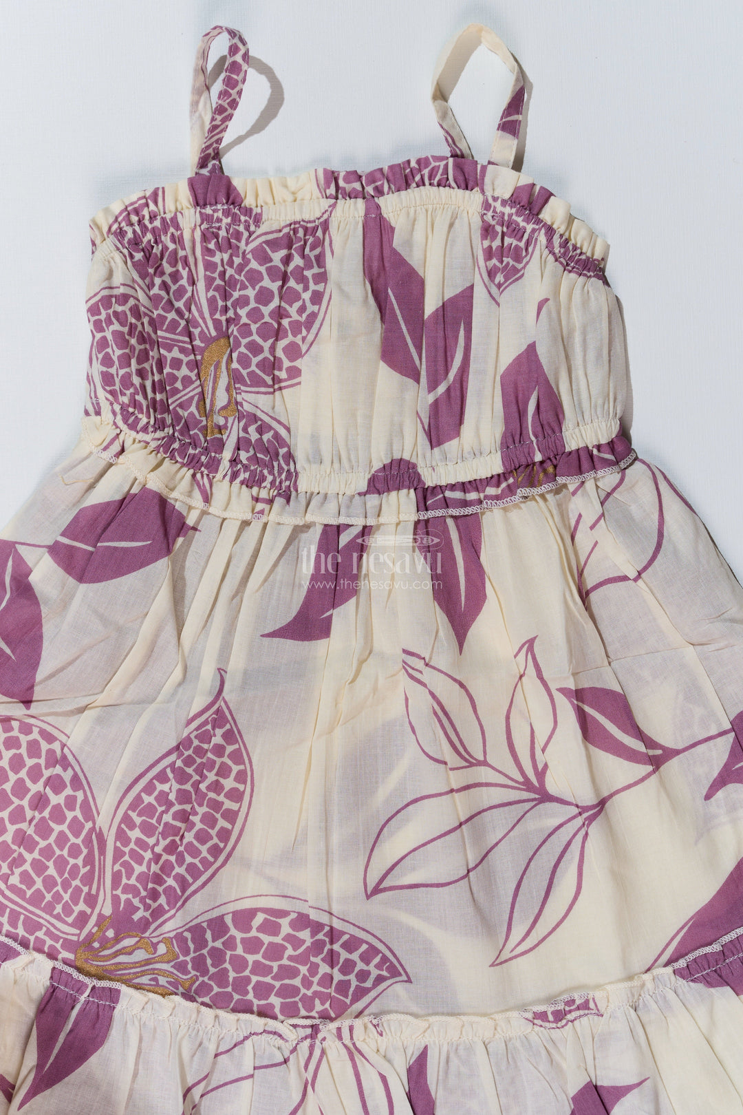 The Nesavu Girls Cotton Frock Girls Party Wear Frock with Elegant Floral Print and Smocked Fit for Special Occasions Nesavu Nesavu Girls Party Wear Frock Elegant Floral Print Smocked Bodice Special Events