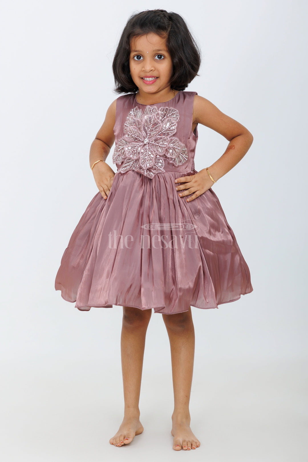The Nesavu Girls Fancy Party Frock Girls Party Wear Pink Organza Frock with Embellished Bodice and Flared Skirt in Elegant Party Wear Pink Frock Look Nesavu 16 (1Y) / Pink PF193B-16 Nesavu Girls Pink Party Wear Frock Glaze Organza Embellished Bodice party wear pink frock